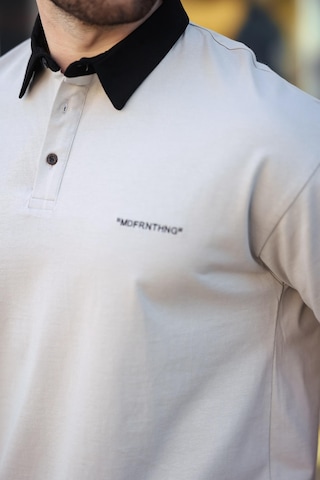 Madmext Boyalı Gri Düğmeli Polo Yaka Erkek T-shirt E7119 Boyalı Gri