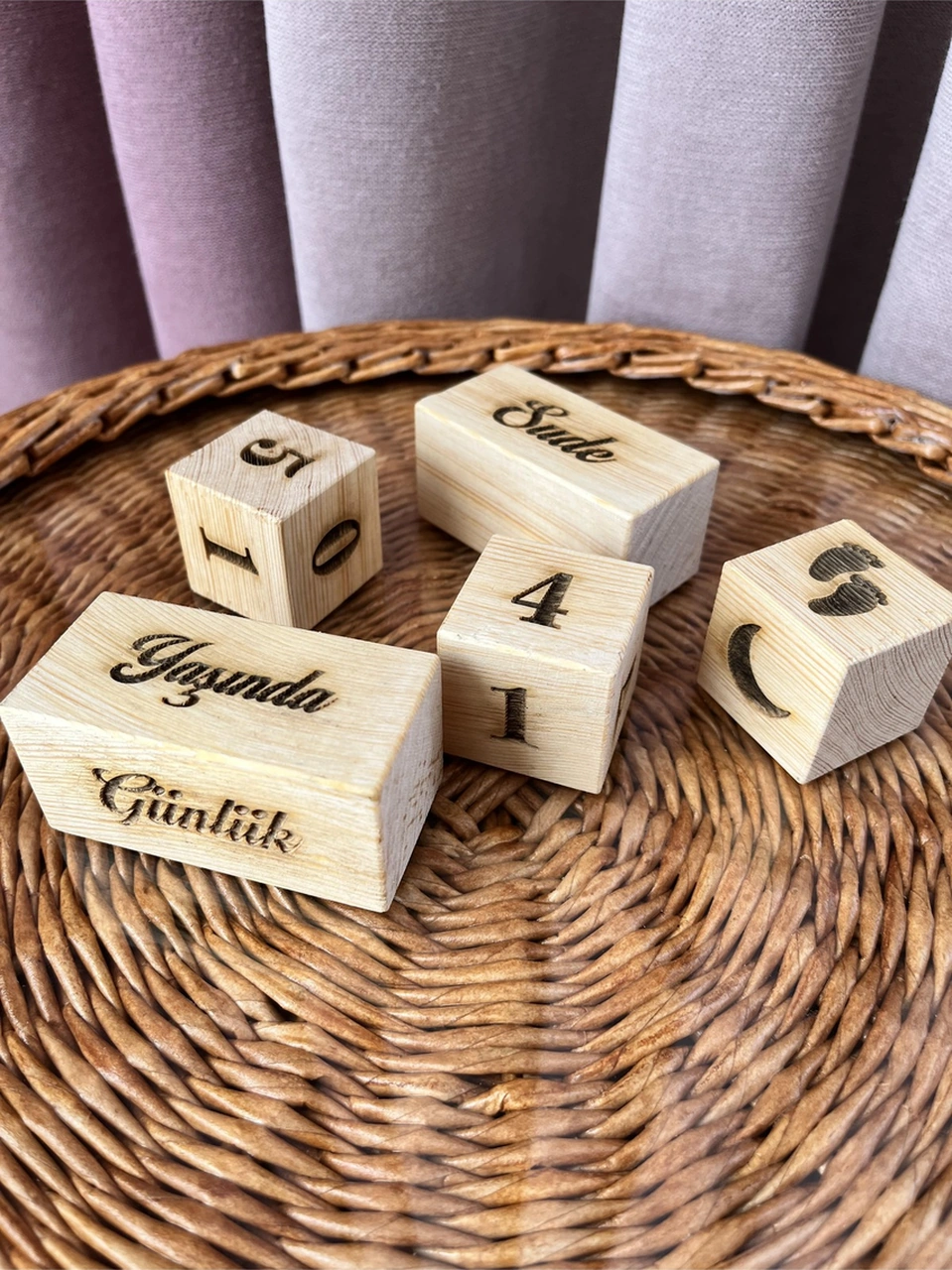 İsimli Bebek Anne Anı Küpü Dekor Türkçe 5 Li Set Isimli Ahşap Bebek Anı Küpleri