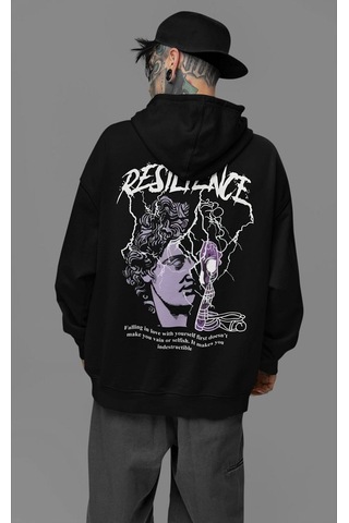 Sevbano Resilience Baskılı Unisex Oversize Tasarım Hoodie Siyah