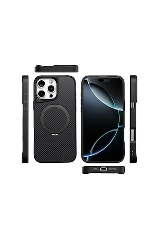 Teleplus Apple Uyumlu iPhone  15 Plus Kılıf Karbon Fiber Magsafeli 360 Dönerli Standlı Alp Kapak