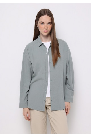 Colins Relax Fit Shirt Neck Düz Kadın Yeşil Uzun Kol Gömlek Cl1077307 Q1.v1 Sag Sage