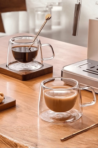2 Adet 120 Ml Çift Cidarlı Cam Kahve Espresso Bardağı Mıt1283 Şeffaf