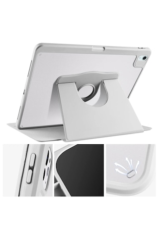 Arabulalaca Apple Uyumlu iPad Air 13 2024 Gri Renginde Kalem Bölmeli Dönebilen Stantlı Kılıf Standlı Kapak