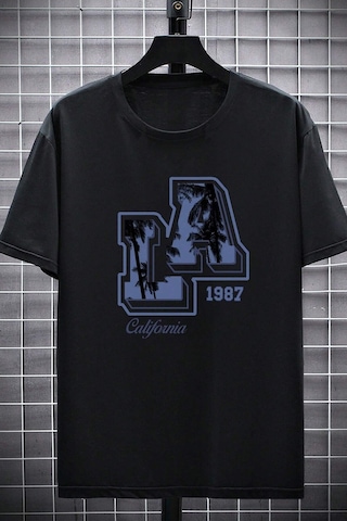 Erkek La California 1987 Baskılı Oversize Tshirt Siyah