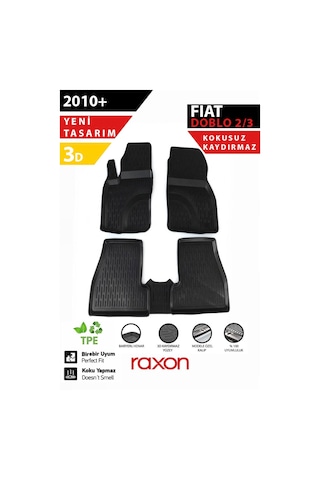 Fiat Doblo 2010+ 2-3 3d Havuzlu Paspas Tam Uyumlu Su Geçirmez, Kaymaz