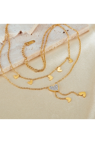 Sones Opk Gx2438 Paslanmaz Çelik Yığılmış Püskül Kalp Kolye Altın