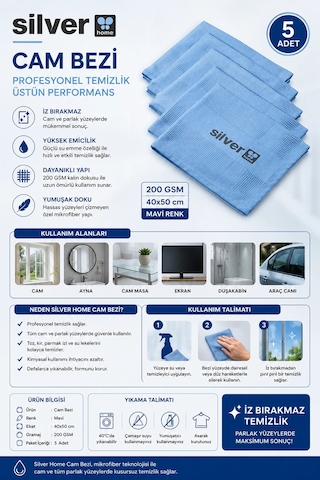 Silver Home 200 Gsm 40x50 Cm Cam Bezi Mavi Renk 5 Adet Çok Renkli