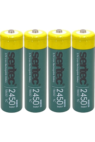 Sertec 18650 1c Şarjlı Pil 2450mah Çıkıntılı Başlıklı Fener Pili 3.7v Li-ion 4lü