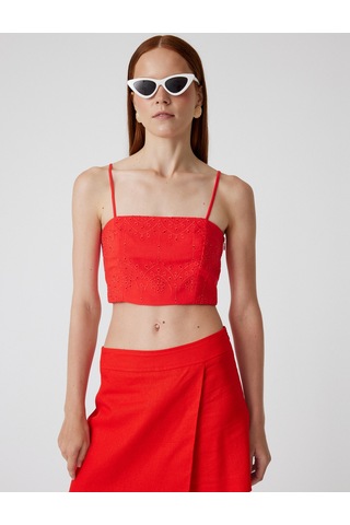 Koton Fistolu Büstiyer İnce Askılı Crop Slim Fit Kırmızı 4sak30090pw