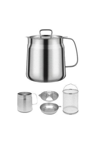 Morponi Paslanmaz Çelik Çok Fonksiyonlu Yağ Filtreli Kızartma Sepeti Çok Yönlü Yağ Filtre Kabı, Ve Süzgeçli Fritöz Krom