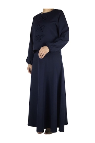 Kadın Spor Önden Kurdela Modelli Kolağzı Lastikli Etek Yandan Fermuarlı Etek Mevlana Model İkili Takım Lacivert