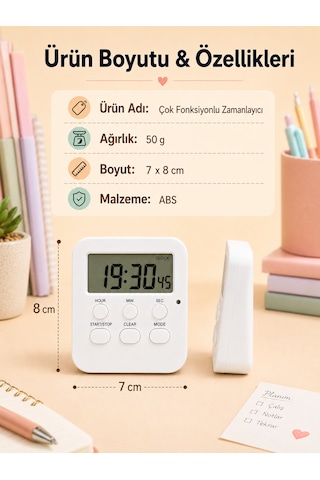 Öğrenci Ders Çalışma Saati Kronometreli Araç Saati Mutfak Buzdolabı Magnet Saat Sınavlara Hazırlık Beyaz