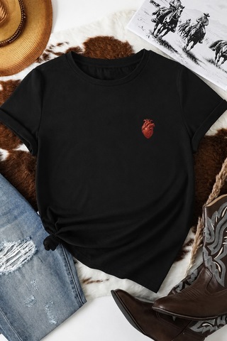 Spoyi Angel Heart Tasarımlı %100 Pamuk Yarım Oversize Siyah T-mhirt