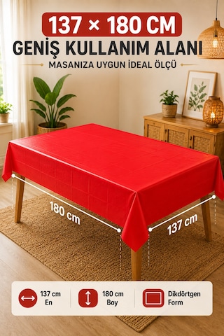 Kırmızı Plastik Masa Örtüsü 137x180 Cm Kullan At Silinebilir Parti Davet Organizasyon İçin Örtü 1 Ad
