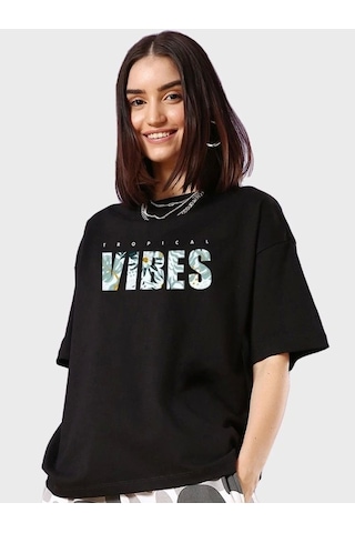 Modi Baskılı Oversize T-shirt - Siyah - Mymg146036