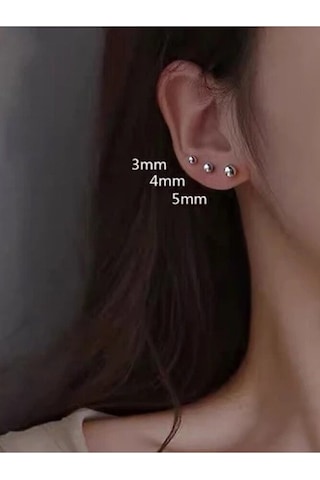 Cerrahi Çelik Üç Çift Top Küpe Gümüş Renk Üç Farklı Boy