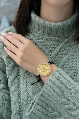 22 Ayar Tam Altınlı Çerçeveli İpli Bileklik Sarı Altın