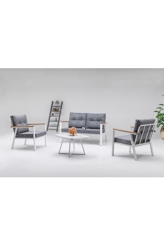 Mymassa Favori Bahçe Takımı - Metal Çay Seti Koltuk Takımı - Beyaz