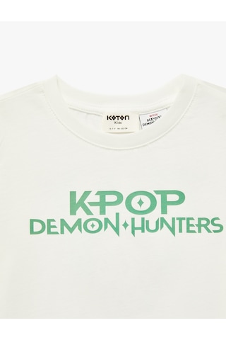 Koton Lisanslı Kpop Demon Hunters Zoey Baskılı Kısa Kollu Bisiklet Yaka Pamuklu Tişört Ekru 7wkg10475ak