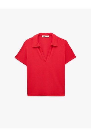Koton Slim Fit Ribanalı Kısa Kollu Polo Yaka Tişört Kırmızı 6sak50517ek