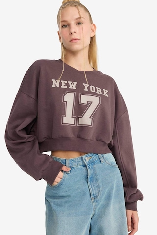Defacto Coool Crop Bisiklet Yaka Baskılı Kalın Sweatshirt F8006ax25aubn549 Kahve