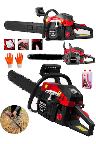 Steiner 2.8 Hp Turbo Profesyonel 52cc Çift Egzoz 50cm Ağaç Odun Dal Kesme Benzinli Testere Hızar Makinesi Kırmızı
