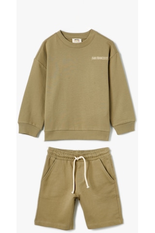 Koton Eşofman Takımı Sweatshirt Ve Şort Set Haki 4skb10390tk