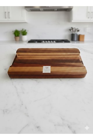 Limon Dekor Premium Akasya Masif Ahşap Kesme Ve Sunum Tahtası 39x22 Cm - 34 Mm Kalınlık Koyu Kahverengi