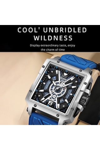 Yashıdun 5071 Şık Kare Kuvars İzle Silikon Kayış Erkekler Aydınlık Bilek Saati - Siyah Kadran / Kırmızı Kayış