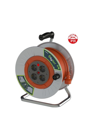 Bylion Mme-40325-f 3 x 2.5 Kablolu Metal Seyyar Kablo Makarası 40 M