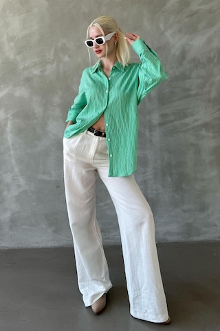 Madmext Yeşil Çizgili Oversize Kadın Gömlek Mg2327 Yeşil