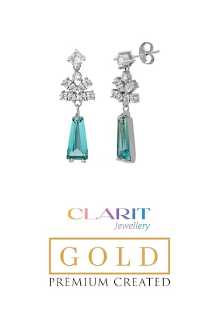 Created Paraiba Taşlı Clarit Serisi 8 Ayar Beyaz Altın Küpe Yeşil