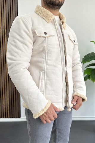 Erkek İçi Kürklü Suni Pul Deri Mont Beyaz Edw120-beyaz Beyaz