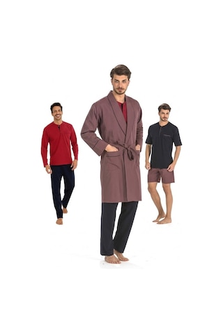 Pierre Cardin 5li Penye Robdöşambr Damat Pijama Set 5560 Bordo
