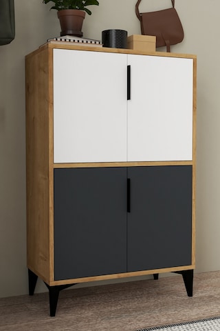 1404 Ada Ayakkabılık 4 Raflı 4 Kapaklı Çok Amaçlı Dolap Kiler Safir Beyaz Antrasit Safir Beyaz - Antrasit - Safir