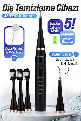 Auhma Amf14 Ultrasonik Diş Temizleme Cihazı Siyah 42.000 Titreşim/dk 5 Mod Ipx8 Su Geçirmez