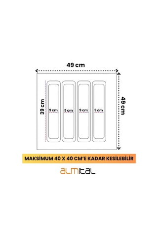 49x49 Çekmece İçi Antrasit Kaşıklık Ücretsiz Kesim (40x40 Cm'e
