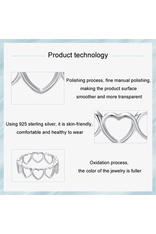 S925 Sterling Silver Oxidized Heart-shaped Hollow Ring No.8 Çok Renkli