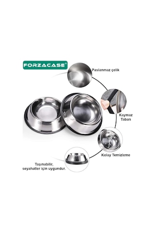 Forzacase 17 Cm 250 Ml Kedi Köpek Metal Mama Ve Su Kabı - Fc033