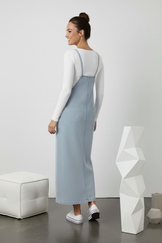 Shevega Kadın Uzun Taş Bahçivan Askili Elbise Mavi