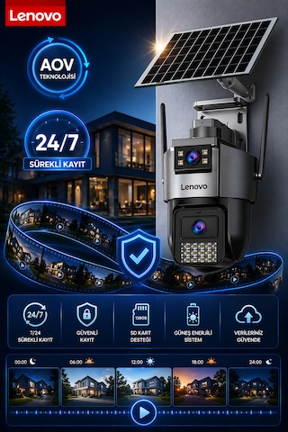 2 Kameralı Sim Kartlı Solar Panelli Aov Sürekli Kayıt Yapabilen Gece Görüşlü Güvenlik Kamerası