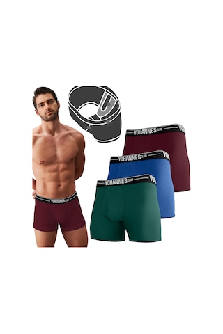 Yohannes Club, Erkek Özel Bölmeli Pamuklu Boxer, Renk Seçenekli, 3'lü Paket, Bordo,yeşil,mavi Bordo - Mavi - Yeşil