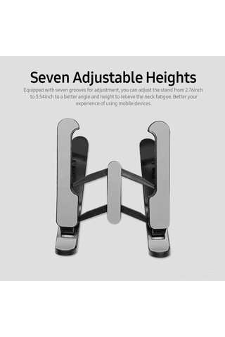 Mufunye Siyah Çift Uçlu Cep Telefonu Ve Tablet Ayakçısı - 7 Seviye Yükseklik Ayarlı, Katlanabilir, Soğutucu Ve Ergonomik Tasarım