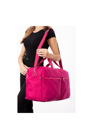 Seyehat Spor Çantası Kabin Boy Valiz 45 35 Cm Omuz Ve Çapraz Askılı Hafif Klinkır Çanta Su İtici Pembe