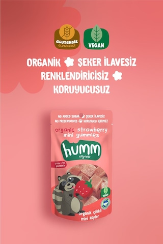 Humm Organic Organik Çilekli Vegan Mini Küpler 3 x 30 G