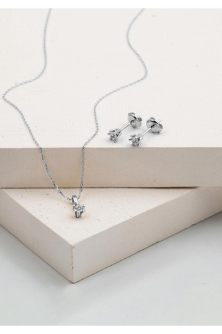 Bilezikci Altı Tırnaklı Tektaş 14 Ayar Beyaz Altın 2'li Set