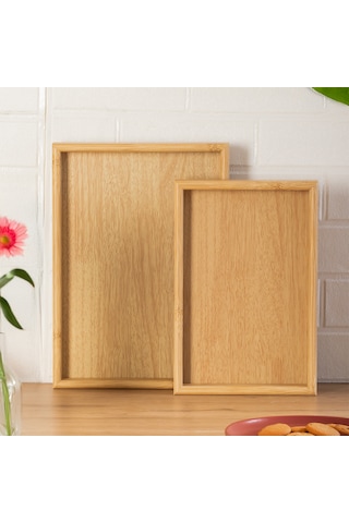 Porsima Pbt-362 Ahşap Tepsi 2li Set Çay Kahve Bambu Sunumu Tepsi Seti Ahşap