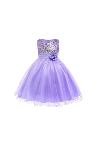 Kız Çocuk Pullu Payetli Abiye Elbise-Lila