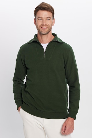 Tudors Unisex Relax Fit Rahat Kesim Fitilli Desenli Pamuklu Yarım Fermuarlı Yeşil Dik Yaka Sweatshirt-31990 Yeşil