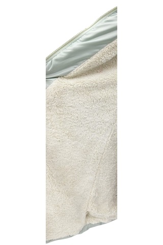 Kız Çocuk Mint Yeşili Kapüşonlu V Desenli Peluş Astarlı Fermuar Cepli Kapitone Midi Boy Şişme Mont Mint Yeşili